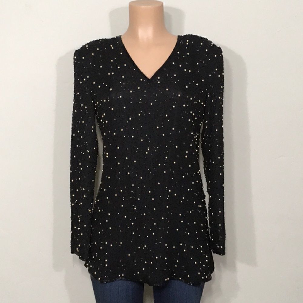Scala beaded silk top. New